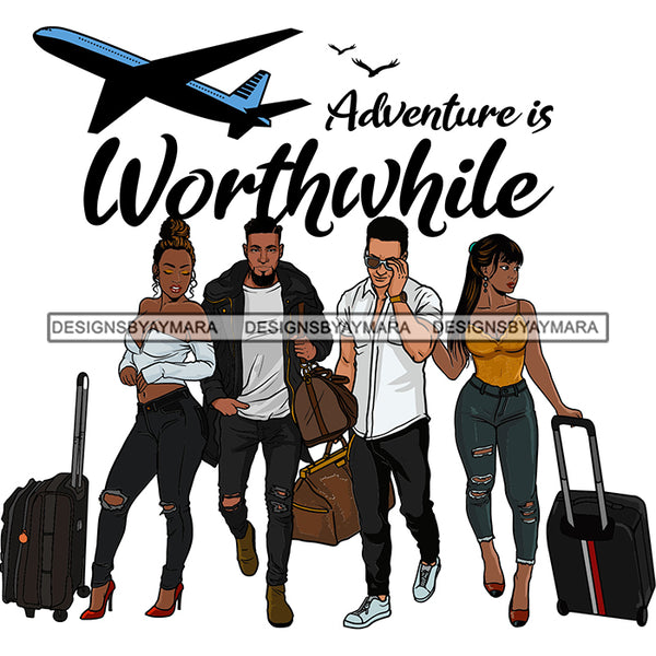 Couples Adventure Getaway Friends Airplane Vacation Trip Illustration SVG JPG PNG Vector Clipart Cricut Silhouette Cut Cutting
