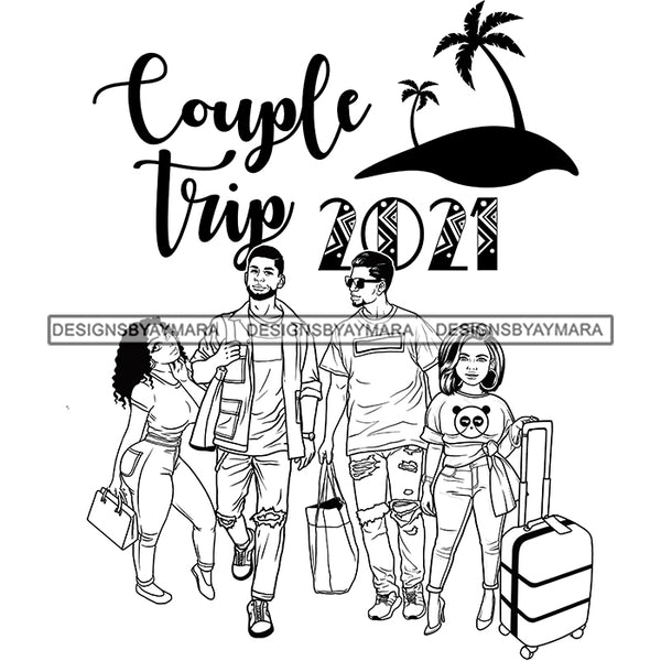 Couples Vacation Getaway Friends Adventure Florida Beaches Illustration B/W SVG JPG PNG Vector Clipart Cricut Silhouette Cut Cutting