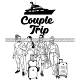Couples Vacation Getaway Friends Cruise Adventure Weekend Illustration B/W SVG JPG PNG Vector Clipart Cricut Silhouette Cut Cutting