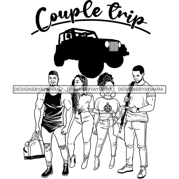 Couples Vacation Getaway Friends Road Trip Africa Adventure Illustration B/W SVG JPG PNG Vector Clipart Cricut Silhouette Cut Cutting
