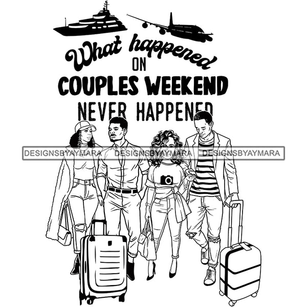 Couples Vacation Getaway Friends River Cruise Adventure Illustration B/W SVG JPG PNG Vector Clipart Cricut Silhouette Cut Cutting