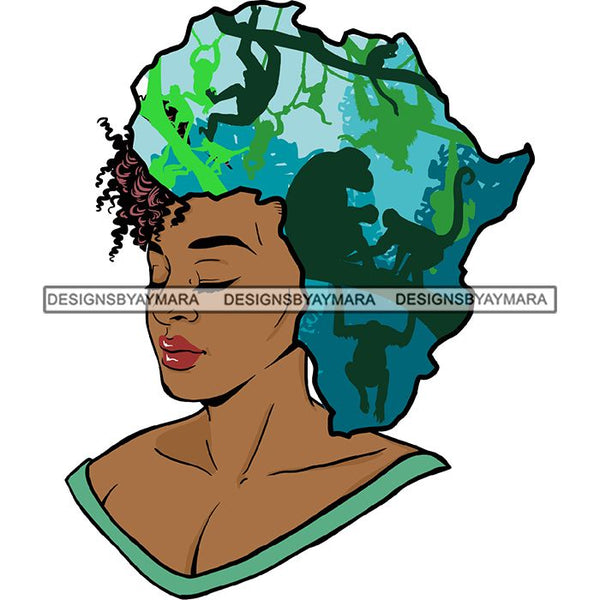 Safari Goddess Africa Continent African American Woman Savanna Animals Hair SVG Cutting Files.