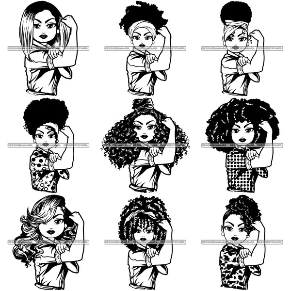 Bundle 9 Afro Strong Lola Flexing We Can Do It Woman Power .SVG Cutting Files For Silhouette Cricut and More!