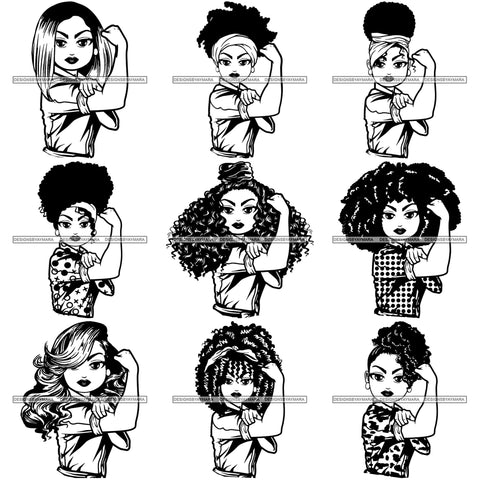 Bundle 9 Afro Strong Lola Flexing We Can Do It Woman Power .SVG Cutting Files For Silhouette Cricut and More!