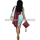 Afro  Woman Graduate Wearing Graduation Gown Holding Cap Back View Dreadlocks Hairstyle SVG JPG PNG Cutting Files For Silhouette Cricut More