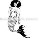 Afro Black Woman Mermaid Aquatic Creature  SVG Cutting File For Silhouette and Cricut