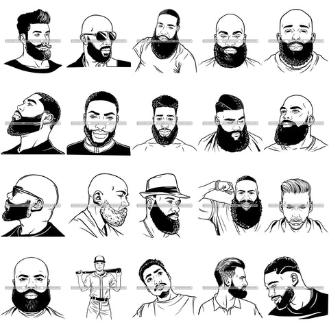 Bundle 20 Attractive Man Bearded Hipster Model Fashion Male Guy Stylish Mustache Close-up Sexy Macho Manly SVG Files For Cutting