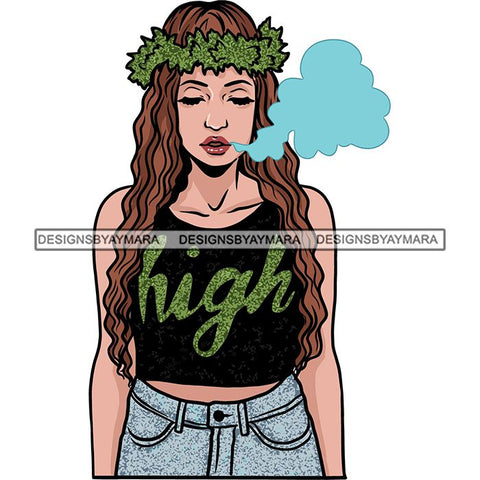 Ganja Narcotic Joint Blunt Weed Leaf Hydroponics Cannabis Woman Smoking Grass Marijuana SVG Cut Files