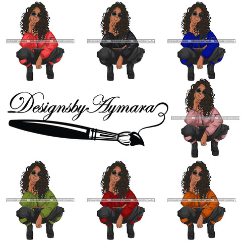 Bundle 7 Afro Woman Fashion Girl Squatting Position SVG Cutting Files For Silhouette Cricut and More!