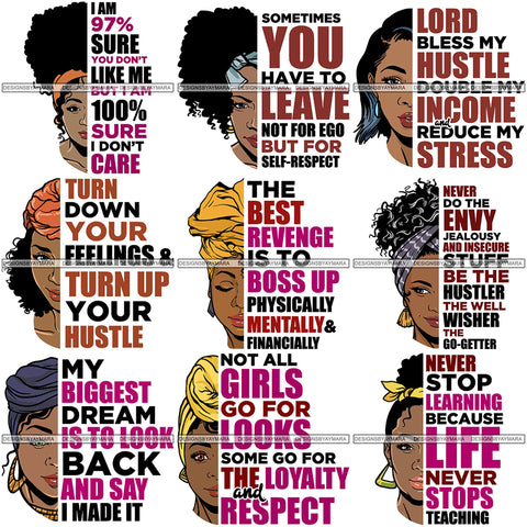 Bundle 9 Afro Melanin Popping Life Quotes SVG Cutting Files For Silhouette Cricut and More