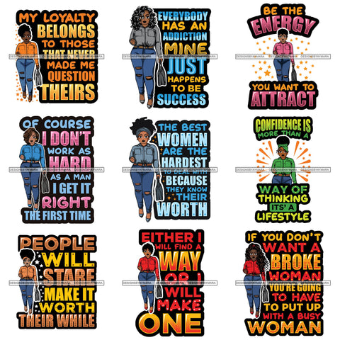 Bundle 9 Afro Lola Boss Lady Quotes .SVG Cutting Files For Silhouette and Cricut and More!