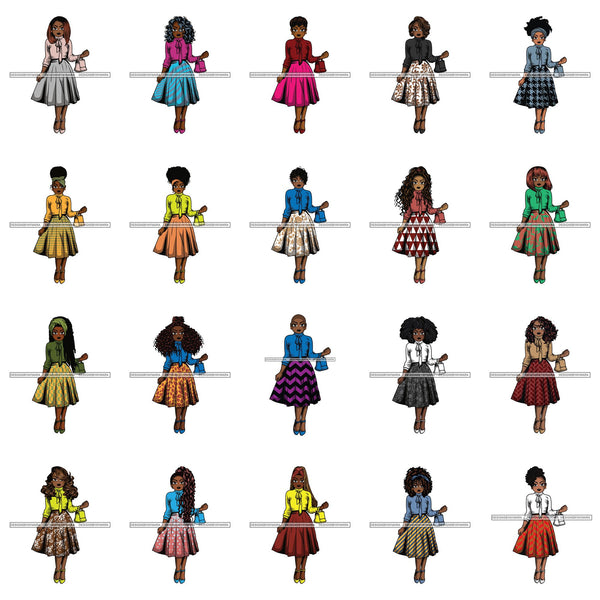 Bundle 20 Afro Lola Classy Fashion Girl Fashionable Woman .SVG Clipart Cutting Files For Silhouette and Cricut and More!