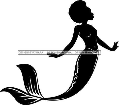 Afro Black Woman Mermaid Aquatic Creature  SVG Cutting File For Silhouette and Cricut