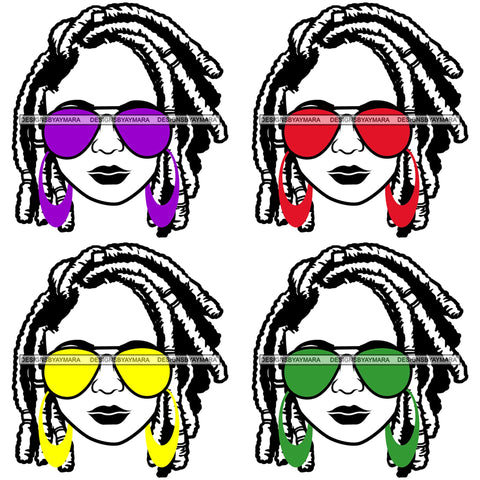 Bundle 4 Afro Lola Boss Lady Dope Diva Glamour Wearing Glasses Accesories .SVG Cut Files