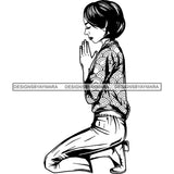 Afro Lola Woman Praying God Lord Knee Prayers Pray Believe Church .SVG PNG JPG Clipart Vector Cutting Files