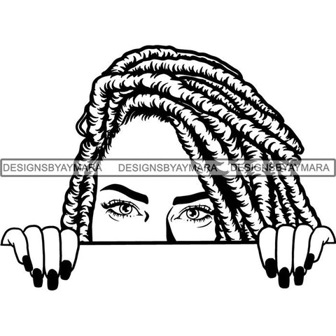 Afro Woman Peeking Peek-a-Boo I see You Melanin Pretty Half Face PNG File For Print Not For Cutting
