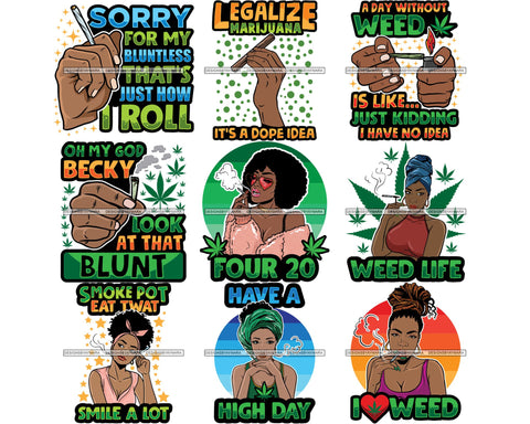 Bundle 9 Marijuana Cannabis Hashish Weed Leaf Grass Dope 420 Hemp Pot Joint Blunt Stoned High Life SVG Cutting Files