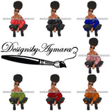 Bundle 7 Afro Woman Fashion Girl Squatting Position SVG Cutting Files For Silhouette Cricut and More!
