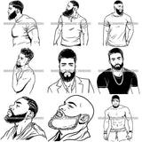 Bundle 9 Attractive Man Bearded Hipster Model Fashion Male Guy Stylish Mustache Close-up Sexy Macho Manly SVG Files For Cutting