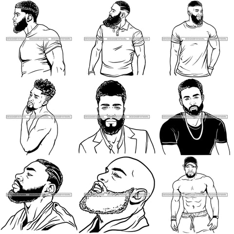 Bundle 9 Attractive Man Bearded Hipster Model Fashion Male Guy Stylish Mustache Close-up Sexy Macho Manly SVG Files For Cutting