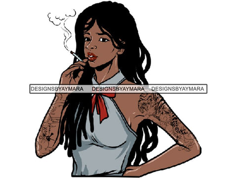 Woman Smoking Pot Deadlock Braids Hairstyle Rasta Queen Blunt Weed Cannabis 420 Marijuana Stoner High Life PNG Files For Print Not For Cutting