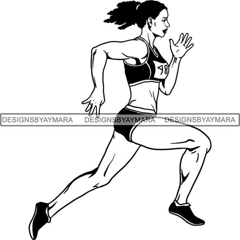 Afro Black Woman Runner Athletic Sport .SVG Cutting File For Silhouette and Cricut