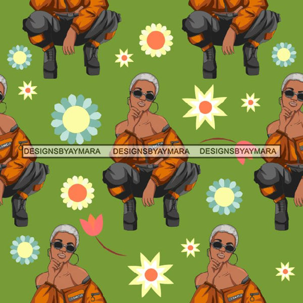 Fashion Lady Seamless Pattern Abstract Decorative Background Vector Designs SVG Files For Cutting and More!