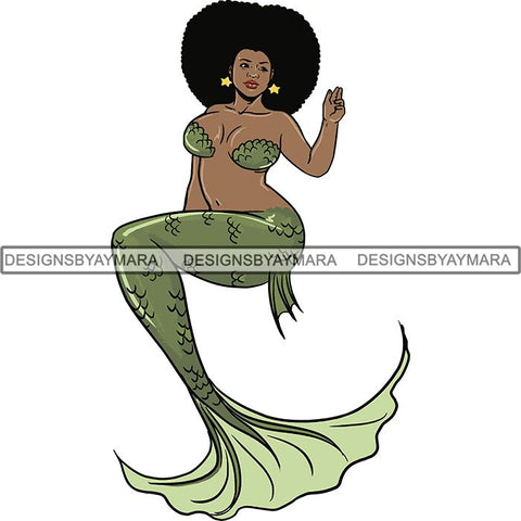 Afro Black Woman Mermaid Aquatic Creature  SVG Cutting File For Silhouette and Cricut