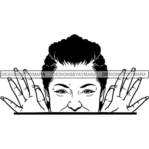Afro Woman Peeking Peek-a-Boo I see You Melanin Pretty Half Face PNG File For Print Not For Cutting