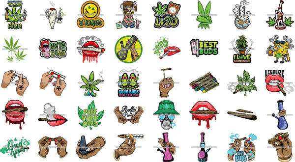 Bundle 40 Marijuana Cannabis Hashish Weed Leaf Grass Dope 420 Hemp Pot Joint Blunt Stoned High Life SVG Cutting Files