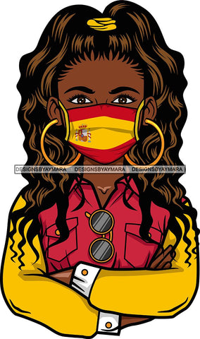 Afro Lola Wearing Face Mask Flags Spain Country Proud Roots Virus SVG Cutting Files For Silhouette Cricut and More!