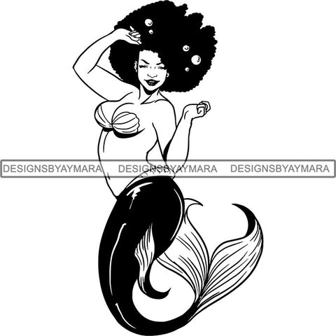 Afro Black Woman Mermaid Aquatic Creature  SVG Cutting File For Silhouette and Cricut