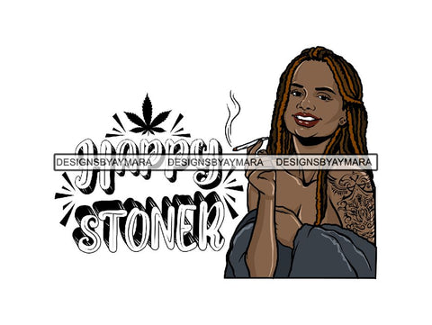 Woman Smoking Pot Deadlock Braids Hairstyle Rasta Queen Blunt Weed Cannabis 420 Marijuana Stoner High Life PNG Files For Print Not For Cutting