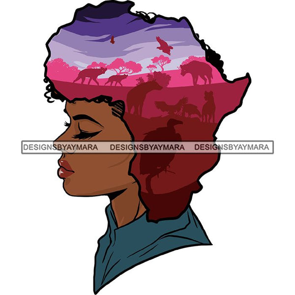 Safari Goddess Africa Continent African American Woman Savanna Animals Hair SVG Cutting Files.