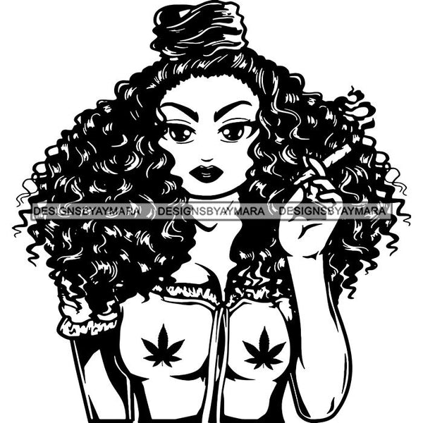 Afro Lola Smoking Pot Weed Joint Blunt Cannabis Marijuana SVG Cutting Files