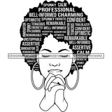 Afro Strong Woman Praying Independent Proud Roots Hair Life Quotes SVG Cutting Files