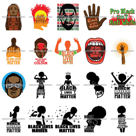 Bundle 20 Black Lives Matter Humanity Social Protest Justice Black-Owned Businesses SVG PNG JPG Vector Cutting Files