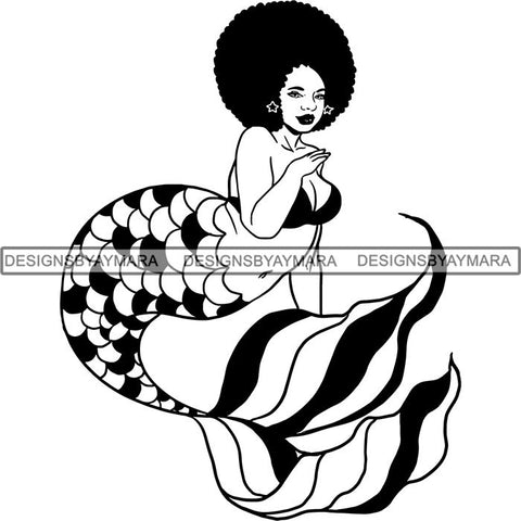 Afro Black Woman Mermaid Aquatic Creature  SVG Cutting File For Silhouette and Cricut