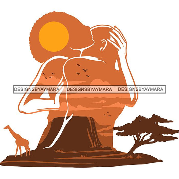 Sensual African Couple Silhouette Goddess Safari Africa Nature Exotic Culture SVG Cutting Files.