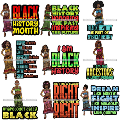 Bundle 9 Afro Lola Black History Month Quotes .SVG Clipart Vector Cutting Files For Circuit Silhouette Cricut and More!