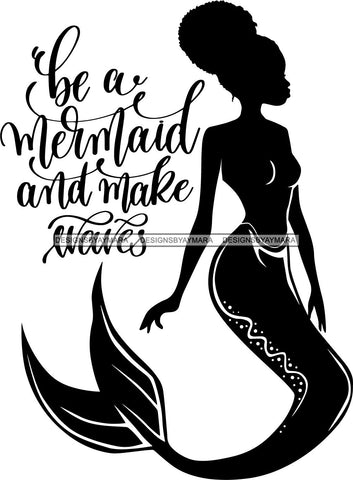 Afro Black Woman Mermaid Aquatic Creature  SVG Cutting File For Silhouette and Cricut