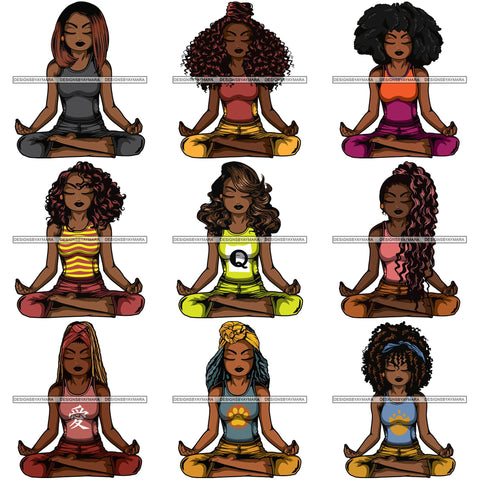 Bundle 9 Afro Lola Meditating Yoga Relaxing .SVG Cutting Files For Silhouette Cricut and More!