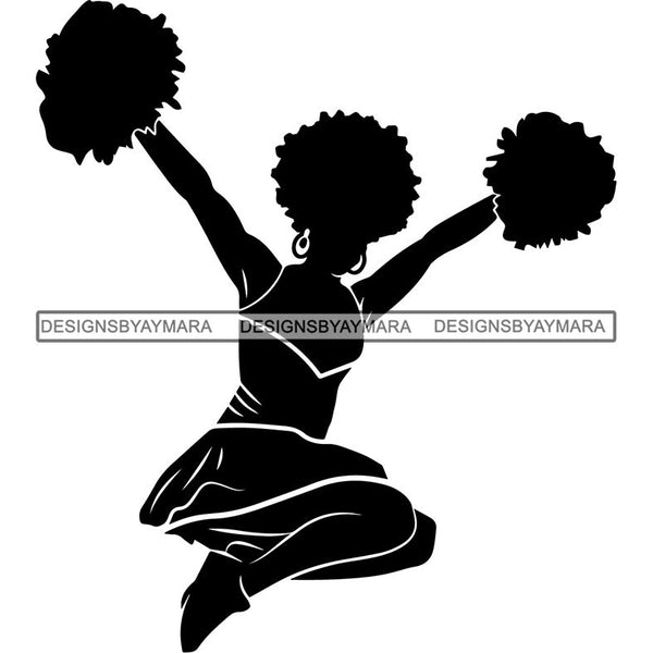 Afro Cheerleader Woman SVG Cutting Files For Silhouette Cricut and More