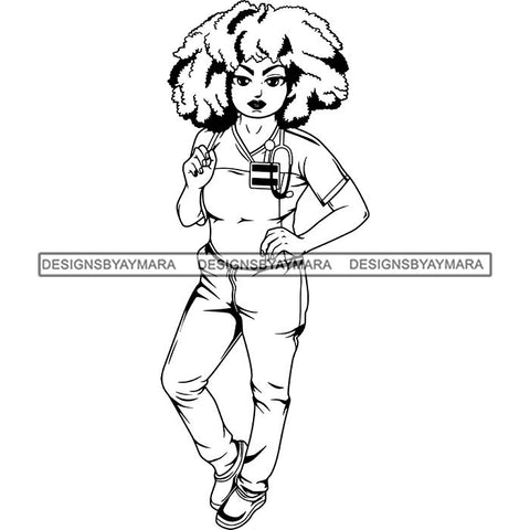 Afro Lola Nurse Medical Occupation SVG Cutting Files For Cricut Silhouette and More
