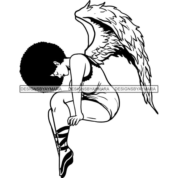 Afro Angel Black Woman SVG Cutting Files For Silhouette Cricut and More