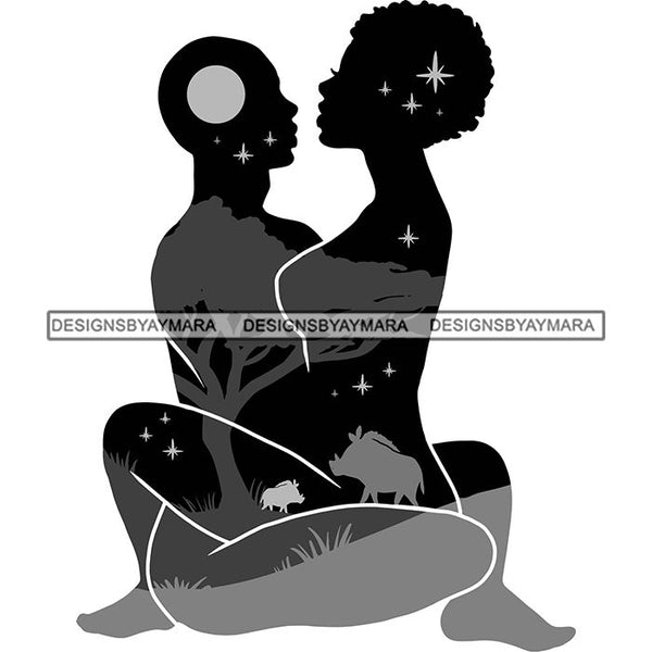 Sensual African Couple Silhouette Goddess Safari Africa Nature Exotic Culture SVG Cutting Files.