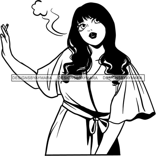 Woman Smoking Pot Joint Blunt Stoned High Life Weed Leaf Marijuana Grass Relax Chill SVG Cutting Files