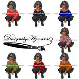 Bundle 7 Afro Woman Fashion Girl Squatting Position SVG Cutting Files For Silhouette Cricut and More!