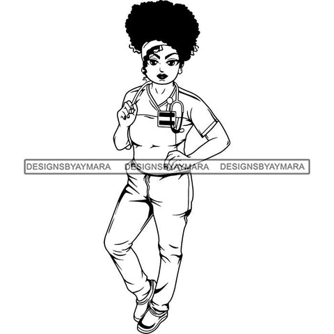 Afro Lola Nurse Medical Occupation SVG Cutting Files For Cricut Silhouette and More