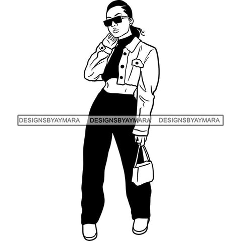 Fashion Woman Model Posing Summer Outfit Vogue Goddess Glamour Trendy Clothing Vector SVG Cutting Files